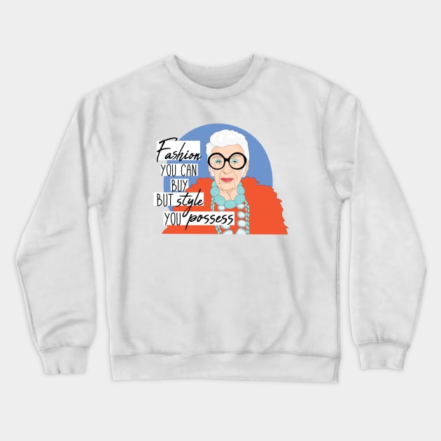 Iris Apfel Portrait Orange Coat Crewneck Sweatshirt by FemCards